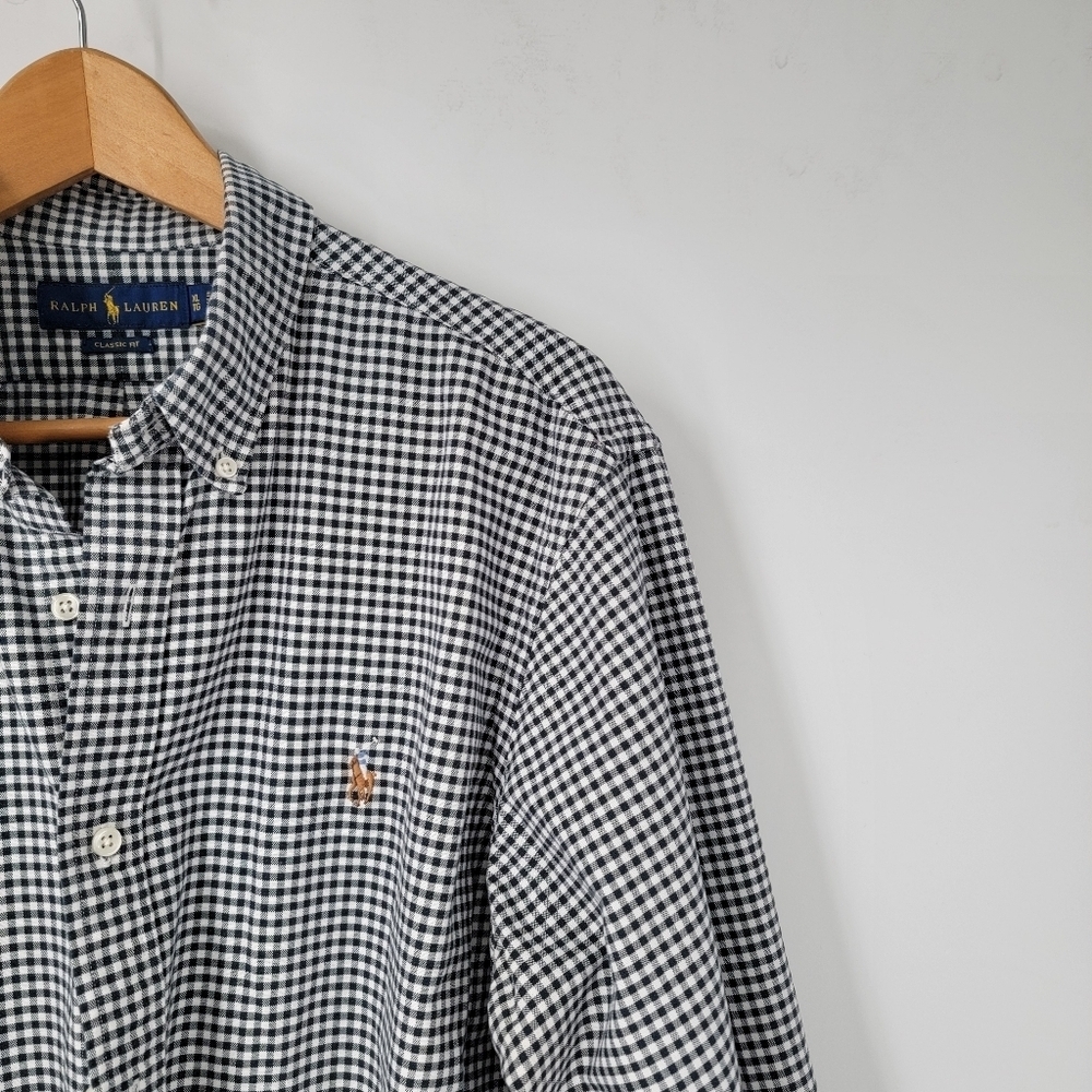Ralph Lauren Blue Label Shirt Men's XL Black White Gingham Checkered Button Down - Picture 6 of 14